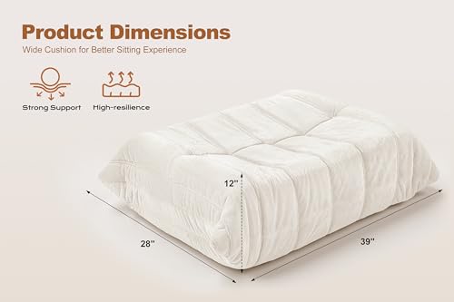 Image of Bean Bag Pouf Ottoman, Foot Stool, Foot Rest with Memory Foam Filled, Rectangle Ottoman for Living Room, Bedroom, Office (Beige Plush)