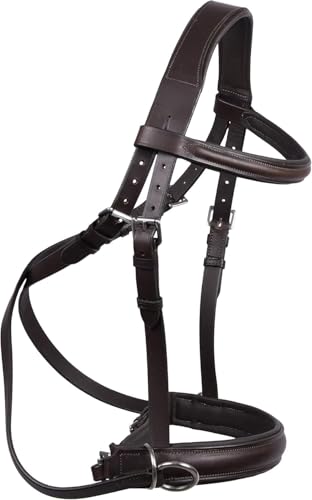 Hulara Brown Full Bitless Bridle Genuine English Leather Crossover Crossunder Bitless Bridle for Horse Headstall with Reins