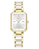 CIVO Montre Femme Acier Inoxydable: Etanche Doré Blanc Petit Rectangulaire Quartz Analogique   Montre Élégant Cadeau Chic pour Femmes et Filles
