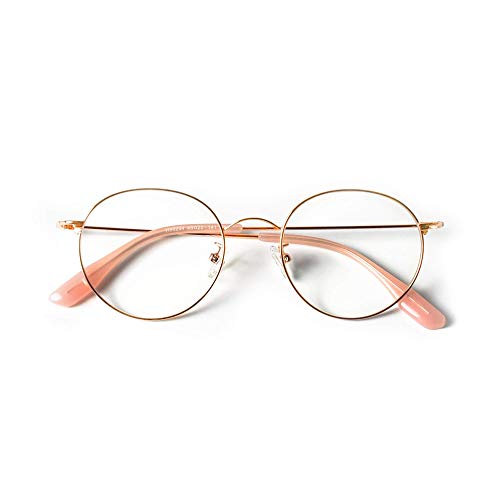 Blue Light Glasses Gaming Women, TIVSAN Thin Stylish Retro Round Frame Metal (Anti Eye Eyestrain) for Computer Harmful Ray UV Blocker Gaming Eyeglasses (Gold+Pink)