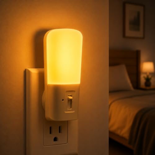 L LOHAS LED Amber Night Light, Dimmable Plug in Yellow Night Light | Dusk to Dawn Sensor, Kids Night Lights for Bedroom, 5-80LM Suit for Nursery, Hallway, Stairway,Bedroom, Bathroom, 2Pack