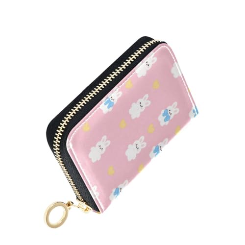 Women's Cute Bunny Rabbit Pink Credit Card Holder Wallet Leather Zipper Card Case for Ladies Girls 20301211