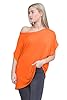 janisramone® Women's Off The Shoulder Batwing Top, Bardot Baggy Style Oversized T Shirt for Women - New Plain Fashionable Ladies Tops for Casual & Party Wear Neon Orange #1
