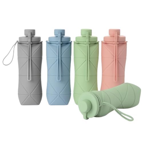Image of 600ml Folding Silicone Water Bottle Sports Water Bottle Outdoor Travel Portable Water Bottle with Leak-Proof Lid Space-Saving Portable Bottle for Travel, Gym, Hiking, Camping (GREEN)
