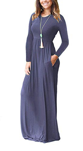 Image of AUSELILY Women's Classic Long Sleeve Dress Loose Plain Long Casual Maxi Dresses with Pockets 2026