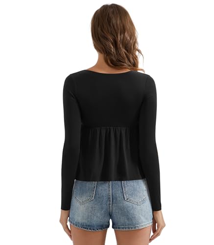 OMKAGI Cute Peplum Babydoll Tops for Women Going Out Double Layer Long Sleeve Shirts3