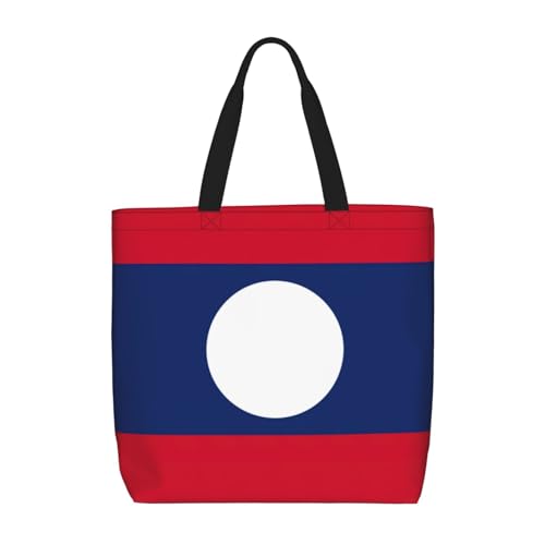Flag Of Laos Print Women Reuseable Handbag, Grocery Bag Foldable For Shopping Travel Activity