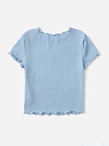Image of SHENHE Girl's Short Sleeve Ribbed Knit Lettuce Trim Crewneck T Shirt Tee Tops