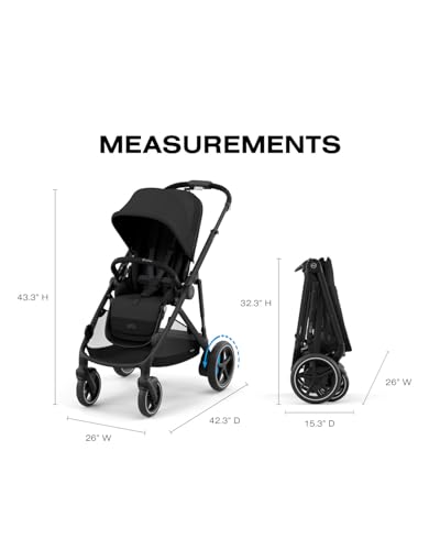 Image of Cybex e-Gazelle S Electronic Assist Stroller - Gazelle S Single-to-Double Electric Stroller, Smart Assist, Rocking Mode, 20+ Configurations & Compact Fold, Moon Black with Black Frame