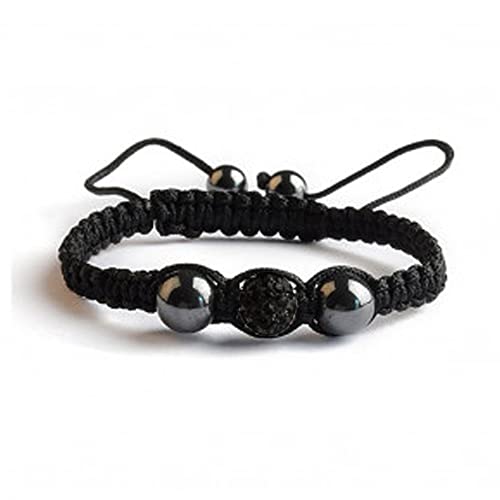 Shamballa Bracelet 3 perles - 1 perle cristal strass + 2 perles hématites - Noir