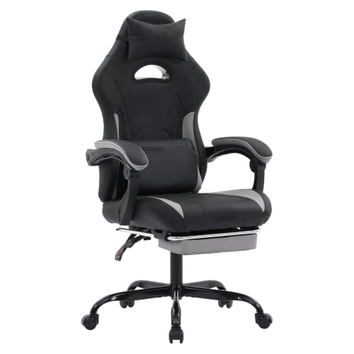 Image of Gaming Chair with Footrest and Massage Lumbar Support, Ergonomic Computer Gamer Chair, Office Video Game Chairs with Adjustable Height and Backrest (BlackGrey)