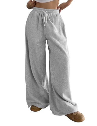 HeSaYep Fleece Lined Sweatpants for Women Winter Warm Wide Leg Drawstring Cuffs Baggy Sweat Pants with Pockets
