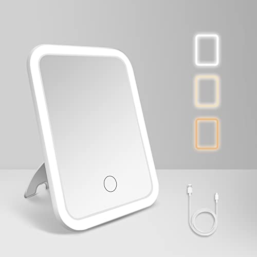 tekstap Touch Dimming Makeup Mirror, 3 Color Light Up Mirror, Portable Vanity Mirror for Travel/Dressing Table/Bedroom