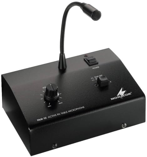 Monacor 17.0150 10 WRMS 4-16Ohm PA Amplifier with Zone Paging Microphone - Black
