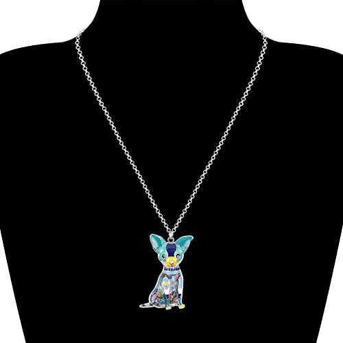 Bonsny Love Pets Enamel Zinc Alloy Metal Chihuahua Necklace Dog Animal Pendant Charms Gifts 18" (Blue) #TOP1