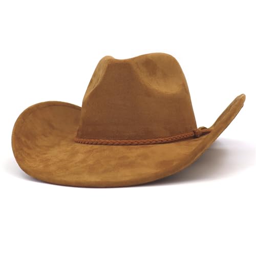 Image of Western Cowboy Hat for Women Men Classic Fedora Hats Wide Brim Suede Cowboy Hat for Women with Buckle Belt