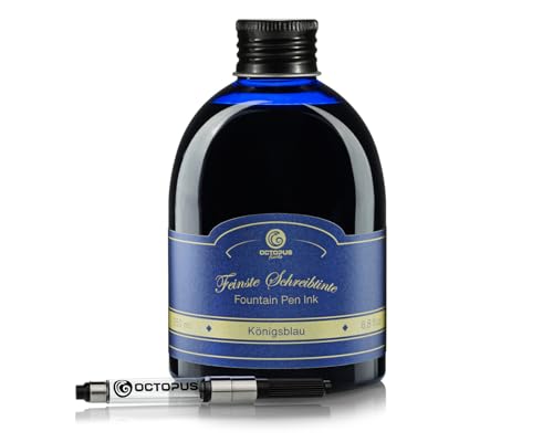 Octopus Fluids Klassik Füllhaltertinte Königsblau löschbar - Set mit 250?ml Nachfüllflasche & Tinten-Konverter, hochwertige Schreibtinte für Füllhalter und Schreibfedern