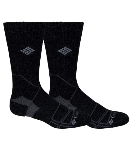 Columbia Men's 2 Pack Medium Weight Hiking Crew Socks, Charcoal, Shoe Size 6-12