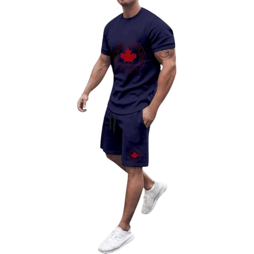Ensemble t-shirt et short homme imprimé feuille d'érable décontracté