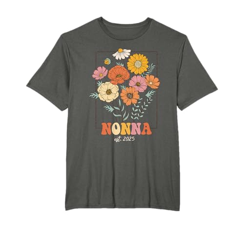 Wildflowers Nonna Annonce de naissance Nonna Est 2025 T-Shirt