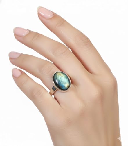 Image of 55Carat Choose Your Color Natural Gemstone Sterling Silver Statement Rings Oval Shape Handmade Sizes 5-12