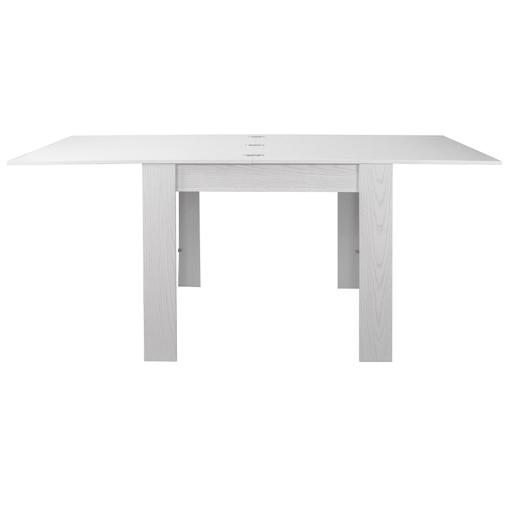 BAKAJI Tavolo Quadrato Allungabile 90x90 cm, Apertura a Libro, Design Moderno Ribaltabile, Apribile 4-8 Posti, Ideale per Sala Pranzo, Soggiorno, Cucina, Arredamento Interno (Bianco Frassinato)