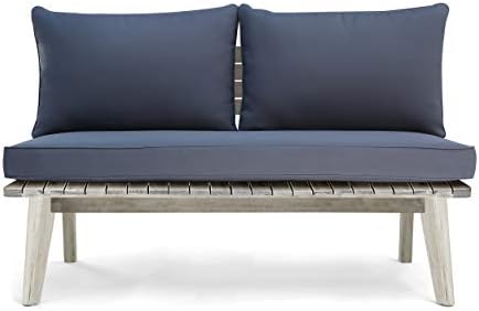 Great Deal Furniture Boyle Outdoor Acacia Wood Loveseat, Weathered Gray and Gray