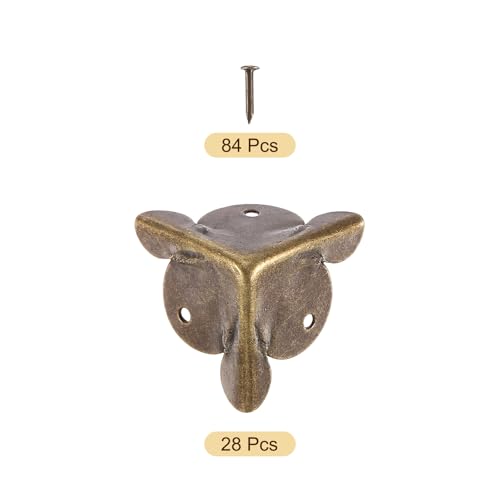 Image of uxcell 28 Pcs Box Edge Guard, 19mm Decorative Box Corner Cover, Corner Protector, Vintage Stair Dust Corners with Screws, Bronze
