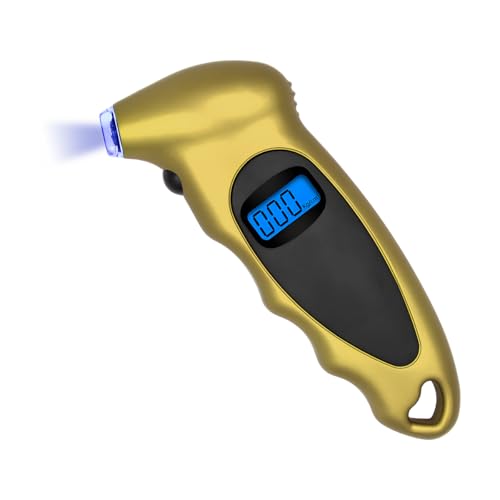 Image of KVAEY Digital Tire Pressure Gauge, 150 PSI 4 Settings Accurate Tire Gauge with Non-Slip Grip, Backlight LCD Tire Pressure Gauge Reader Checker Tool for Car Truck Bicycle Motorcycle (Golden)