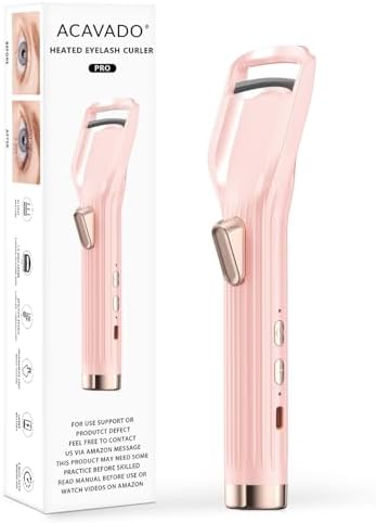 Heated Eyelash Curler Premium PRO - Fast Heat up in 8s - 24 Hours Long Lasting - USB Rechargeable Electric Eyelash Curler with Type-C, Innovative L Silicone, 2 Heat Modes, Anti-Burn Eyelid, Pink-C