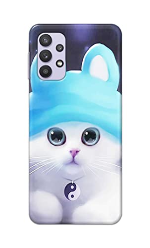 Image of Chinese Cutie Kitten Cat Big Eyes Lovely Girl Ears Hard Back Case Cover for Samsung Galaxy M32 5G / A32 5G Back Cover -(J5) VNS2221