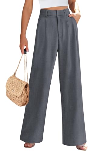 PRETTYGARDEN Women's Summer Elastic High Waisted Work Pants Straight Leg Dressy Business Casual Trousers Slacks Pockets