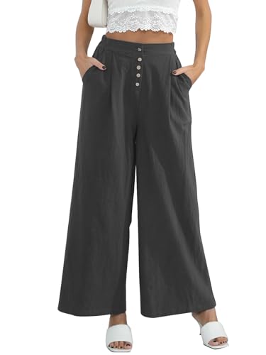 Les umes Womens Casual Wide Leg Pants Cotton Long Trousers High Wasit Loose Palazzo Pants with Pockets