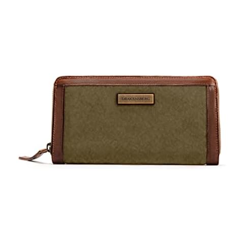 DRAKENSBERG 'Lola' Women's Large Purse, Clutch and Maxi Purse with Zip in Long Format, Sustainably Handmade in Vintage Retro Design, Olive Green, Brown, DR00173, olive green, L, Vintage Cover