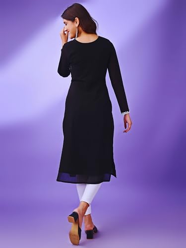 Image of HESVI Women's Georgette White Lakhnavi Chikankari Kurti with Intricate Embroidery Work