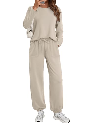 LILLUSORY Lounge Sets for Women Sweatsuits 2 Piece Outfit Two Piece Set Fall Matching Clothing Long Sleeve Tops Jogger Pants