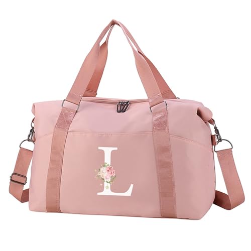 Small Gym Bag for Women,Initial Travel Duffel Bag Sports Gym Bag Personalized Weekender Overnight Bag Carry On Tote Bags for Women-Pink(Letter L)