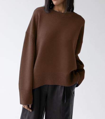 Image of Ckikiou Oversized Crewneck Cute Slouchy High Low Sweater for Women Fall Winter Casual Long Sleeve Soft Knitted Pullover Top