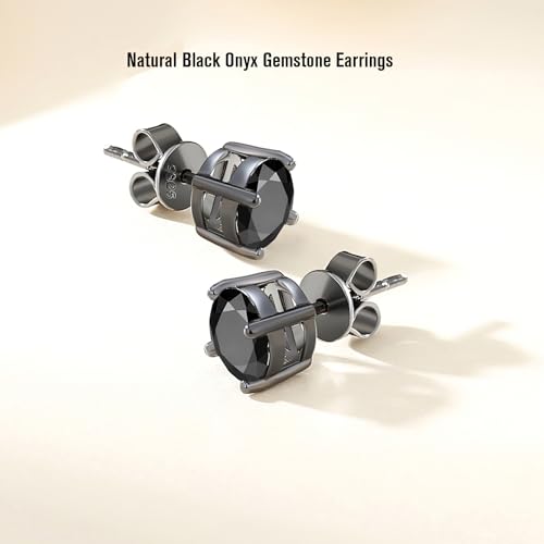 925 Sterling Silver Black Earrings for Men, Natural Black Onyx Stud Earrings for Women Hypoallergenic Perfect Jewelry Gifts4