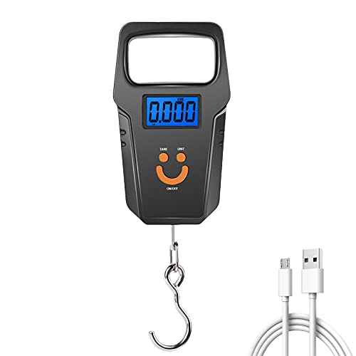 Báscula de equipaje, báscula de pescado, electrónica digital recargable por USB, básculas de peso para equipaje para viajes familiares, compras, pesca, (negro)