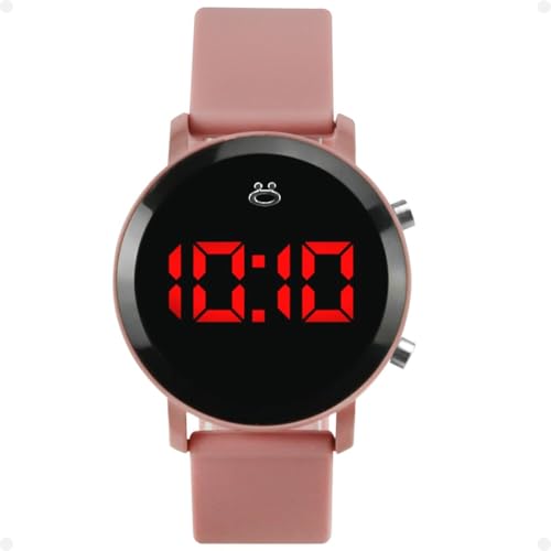 Orizom - Relógio Digital Feminino Redondo Aço Inoxidável Led Rosa Modo Silicone Casual + Caixa Premium