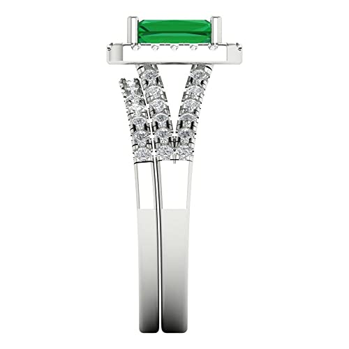 Clara Pucci 1.72 tcw Emerald Cut Emerald Wedding Ring Set for Women | 14K White Gold 2-Piece Womens Anniversary Ring for her, Womens Solid Gold Stackable Eternity Band and Vintage Gold Ring3
