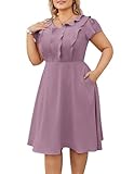 Hanna Nikole Plus Size Spring Summer Casual Ruffle Dress with Pockets for Women Grey Purple Wedding Guest Dress 4XL