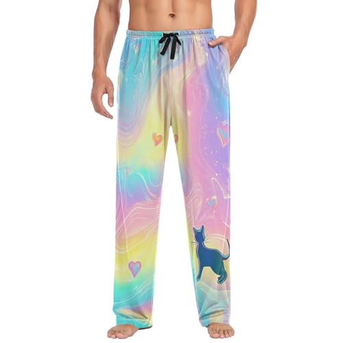 ALAZA Cute Cats Rainbow Hearts Marble Men’s Pajama Pants Soft Long Sleep Pants Lounge Pajama Bottoms with Pockets3