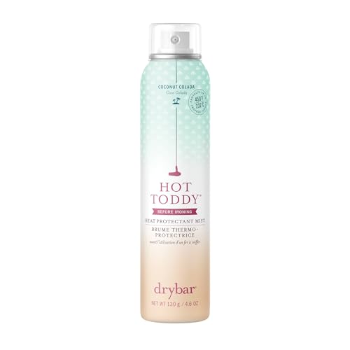 Drybar Hot Toddy Heat Protectant Mist for Hair, Lightweight Formula, Protects from Heated Styling, Straightening and Curling Irons, Coconut Colada Scent, Full Size, 4.6 Oz.