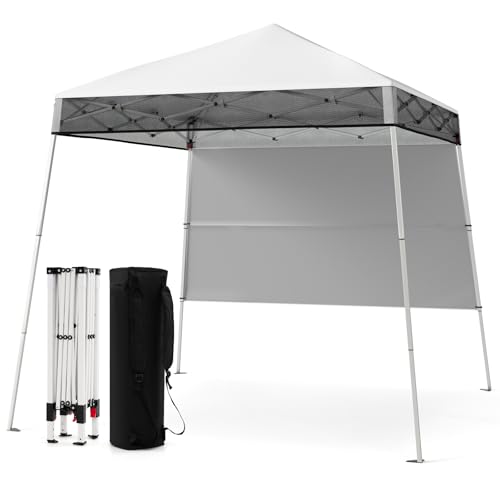 COSTWAY Carpa Plegable 1,8x1,8 cm, Pop up, Cenador para Jardin con 1 Pared Lateral, Altura Ajustable, Bolsa de Transporte, Pergola Pabellón de Jardin Camping Picnic (Blanco)
