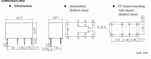 Relé V23105-A5003-A201 de 8 pines y 5V para control de circuitos de señal 3