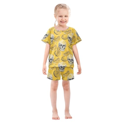 ALAZA Skulls Lemon Pajama Set Short Sleeve Sleepwear Soft Lounge Nightwear3