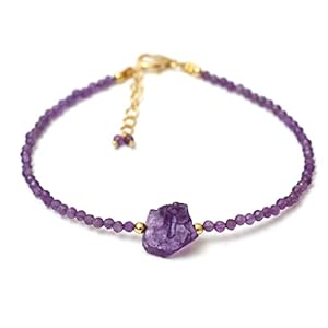 GemInspire 925 Sterling Silver Natural Amethyst Beads With Raw Bracelet, Handmade Dainty Bracelet, Silver Jewelry Gift For Her (Amethyst)