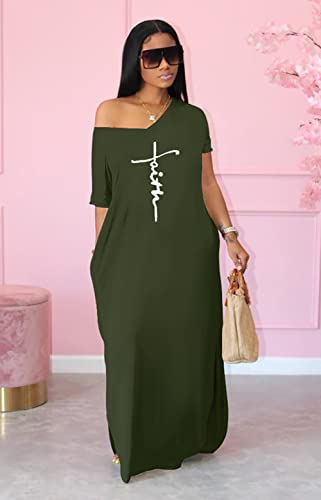Image of Women Summer V Neck Loose Side Split Maxi Dresses with Pocket